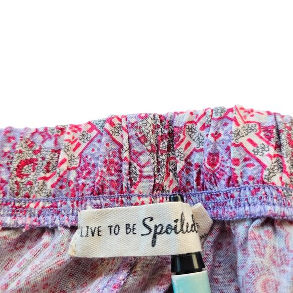 Live to be Spoiled Pants Womens M Boho All Over Print High Waist Wide Leg Pink - Picture 13 of 13